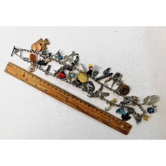 Vintage World Travel Charm Necklace 51 Unique Charms Sterling Silver Mixed Metal - Picture 11 of 15